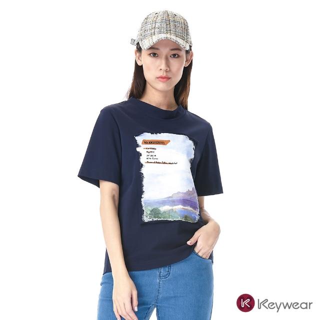 【KeyWear 奇威名品】藝術夢幻印花短袖上衣(共2色)
