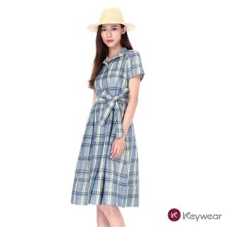 【KeyWear 奇威名品】跳色格紋襯衫洋裝