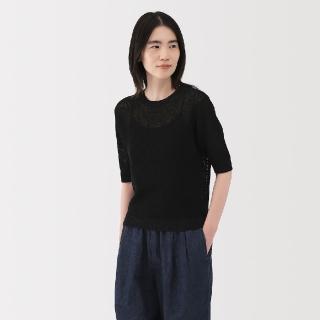 【MUJI 無印良品】女亞麻混網織五分袖針織衫(共4色)