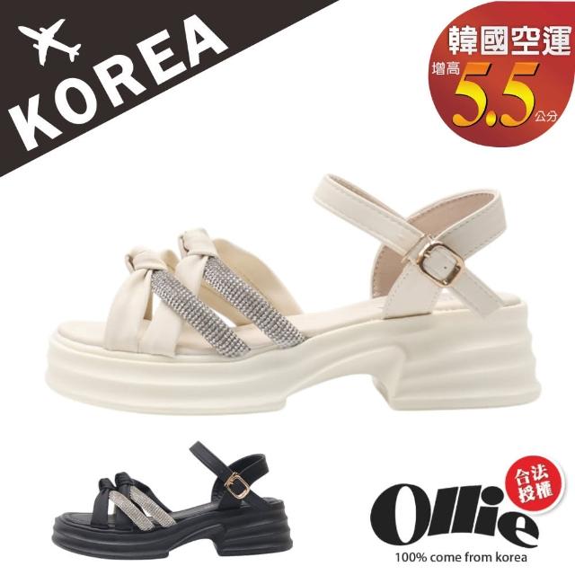 【OLLIE】韓國空運。水鑽交叉拼接繫帶5.5厚底涼拖鞋/版型偏小(72-1057/二色/現+預)