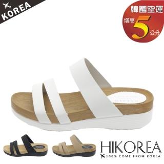 【HIKOREA】正韓製。優雅女孩皮革撞色5CM楔型涼拖鞋/版型偏小(71-3588/三色/現貨+預購)