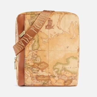 【Alviero Martini】義大利地圖包 經典地圖拉鍊斜揹隨身包25cm(地圖黃)