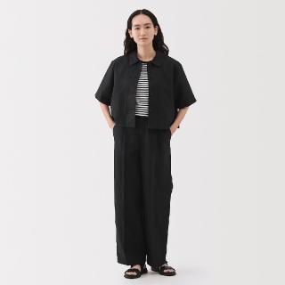 【MUJI 無印良品】女大麻混斜紋織短袖襯衫(共2色)
