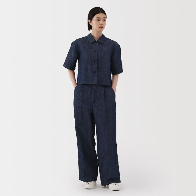 【MUJI 無印良品】女大麻混丹寧短袖襯衫
