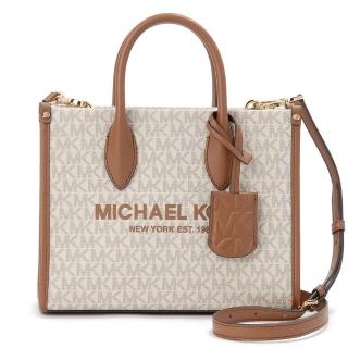 【Michael Kors】品牌LOGO拉鍊手提斜背兩用包(米駝)