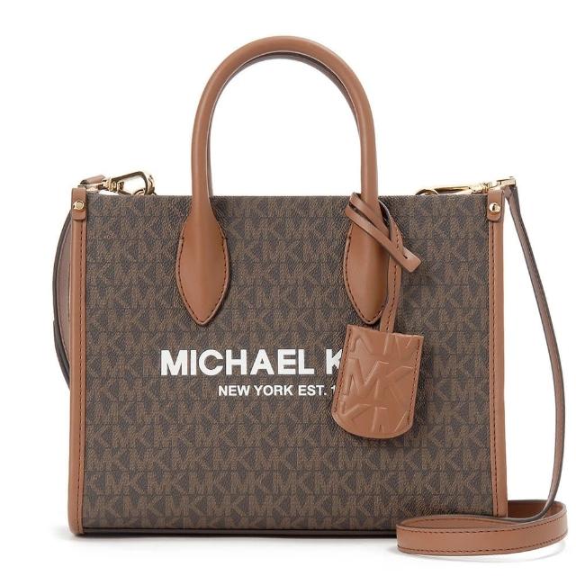 【Michael Kors】品牌LOGO拉鍊手提斜背兩用包(咖)