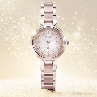 【CITIZEN 星辰】xC 閃耀雪花光動能電波鈦金屬女錶-珍珠貝x玫瑰金/29mm(ES9467-71Y)