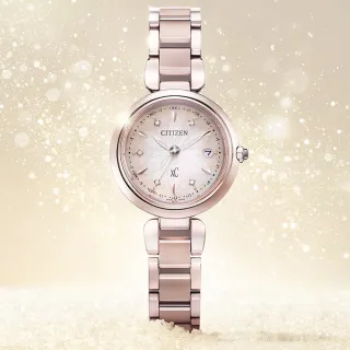 【CITIZEN 星辰】xC 閃耀雪花光動能電波鈦金屬女錶-珍珠貝x玫瑰金/29mm(ES9467-71Y)母親節 禮物