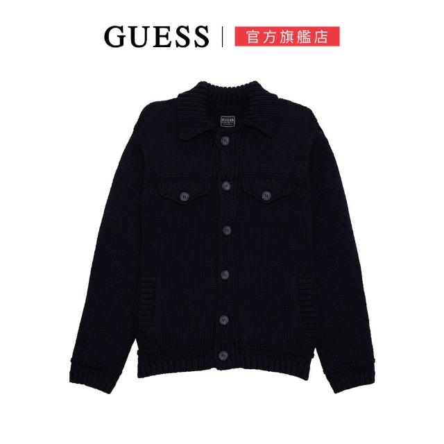 【GUESS】翻領鈕扣針織毛衣(深藍色)