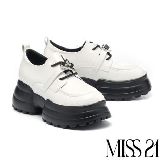 【MISS 21】萌萌率性少女愛心鎖綁帶大頭厚底鞋(米白)