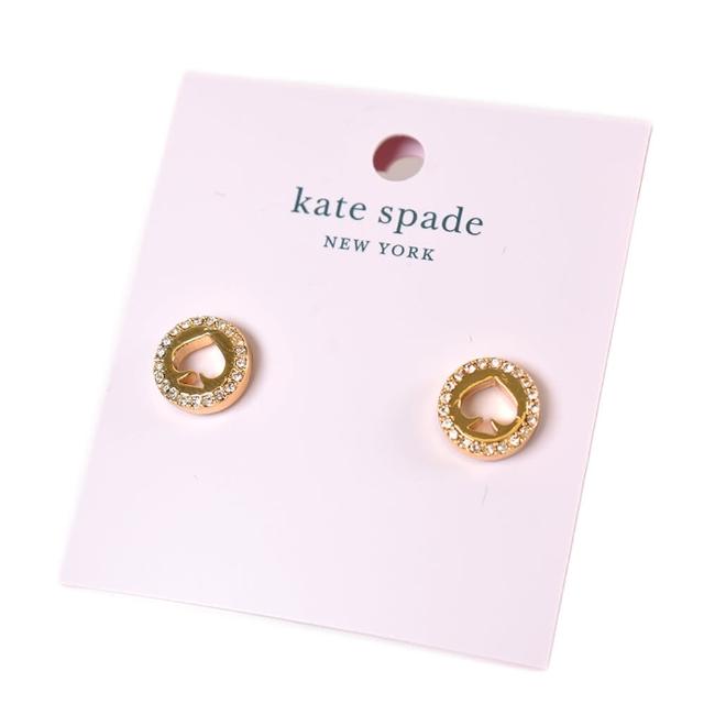 【KATE SPADE】縷空桃心水鑽針式耳環-金色