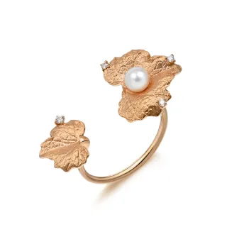 【點睛品】Journey遇見 18K玫瑰金葡萄葉珍珠戒指