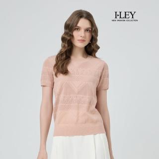 【ILEY 伊蕾】亮片縷空萊賽爾針織上衣(淺粉；M-XL；1251455002)