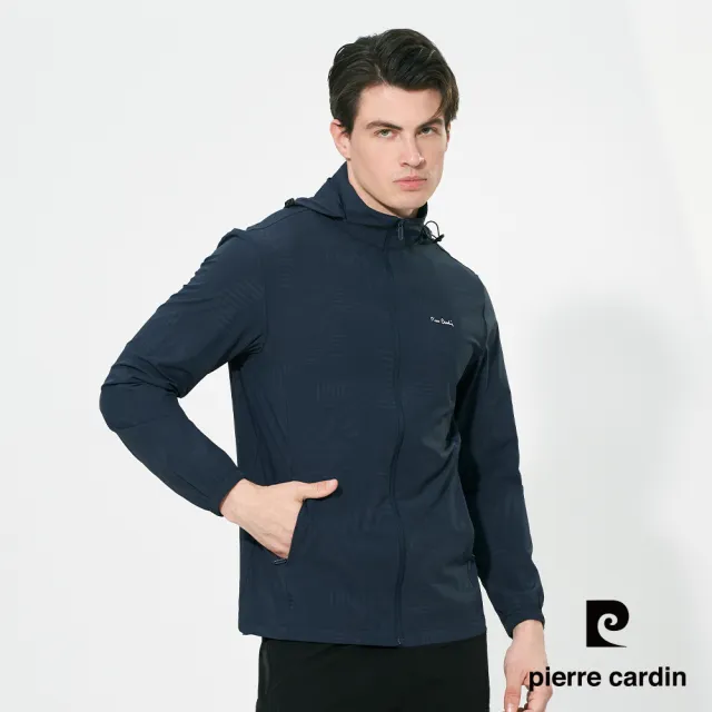【pierre cardin 皮爾卡登】網路獨家 男女款 冰絲涼感印花抗UV機能連帽外套(可拆帽/多色 任選)