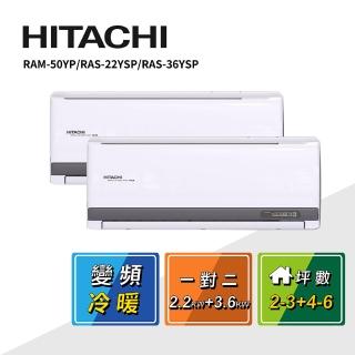 【HITACHI 日立】2-3坪+4-6坪 一對二變頻冷暖(RAM-50YP/RAS-22YSP/RAS-36YSP)