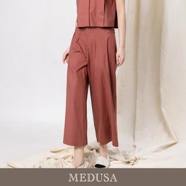 【MEDUSA 曼度莎】現貨-天絲棉褶邊直筒休閒寬褲（M-XL）｜女休閒褲 直筒褲(601-5080B)