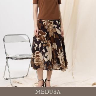【MEDUSA 曼度莎】現貨-棕色純棉大印花鬆緊長裙（M-XL）｜長裙 休閒長裙 印花裙(601-5160C)