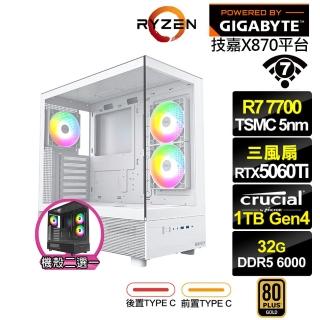 【技嘉平台】R7八核GeForce RTX 5060 Ti{洛基K6EC}電競電腦(R7-7700/X870/32G D5/1TB/WIFI)