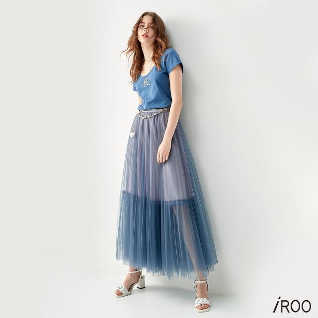 【iROO】網紗壓摺長裙