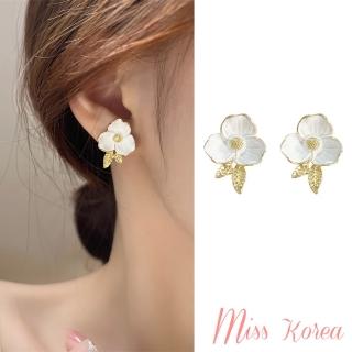 【MISS KOREA】韓國設計法式氣質復古花朵造型夾式耳環(無耳洞耳環 耳夾 夾式耳環 花朵耳環)