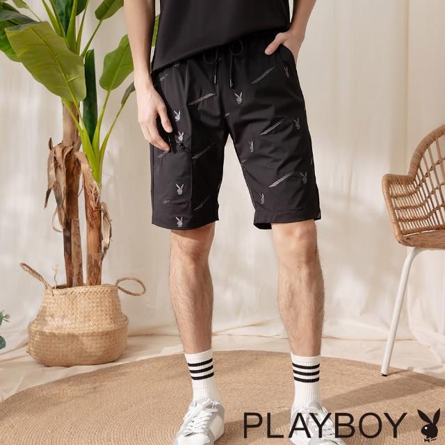 【PLAYBOY】防潑水滿版印花短褲(黑色)