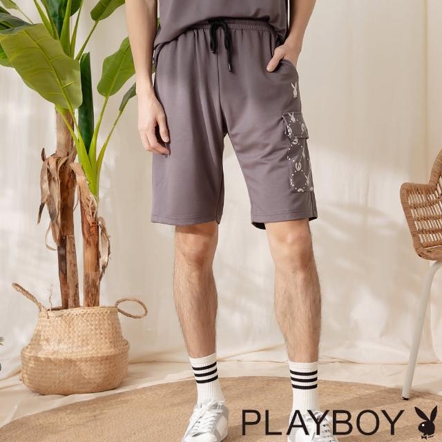 【PLAYBOY】煙灰色空氣棉貼袋短褲(深灰色)