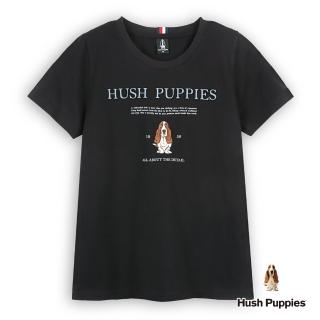 【Hush Puppies】女裝 T恤 經典立體品牌英文刺繡狗T恤(黑色 / 53211106)