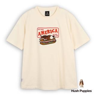 【Hush Puppies】男裝 T恤 趣味趴趴狗漢堡刺繡寬版T恤(米白 / 53111109)