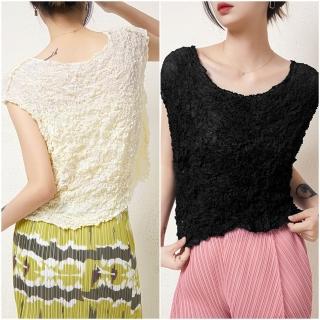 【米蘭精品】現貨+預購 三宅風皺褶衣服褶皺上衣摺衣彈力女裝顯瘦折衣大碼(短袖薄款T恤4色74fg9)