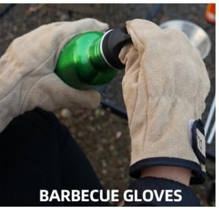 【May Shop】牛皮防燙隔熱加厚BBQ手套野營生火燒烤耐磨防護手套