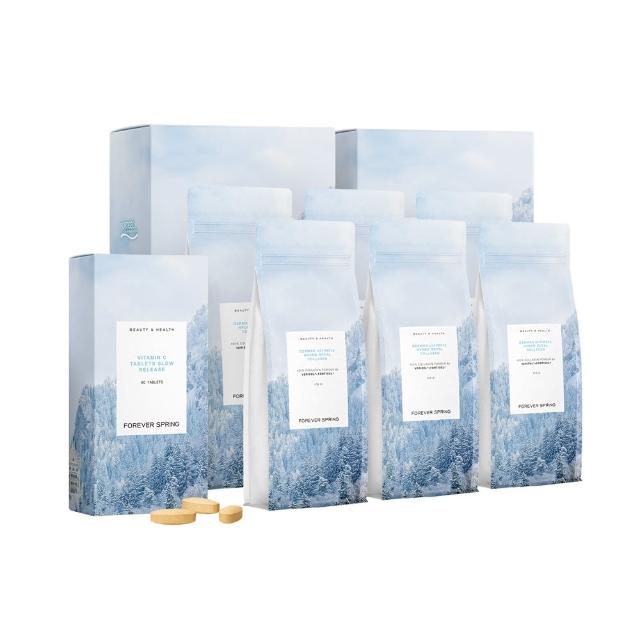 【FOREVER SPRING】德國水解膠原蛋白粉108gX6包+活力優緩釋C錠30錠/盒(100%小分子/彈力飽滿/效果加乘)