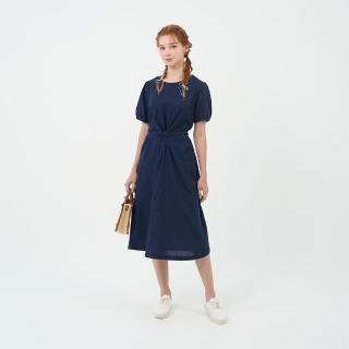 【GIORDANO 佐丹奴】女裝綁帶連身洋裝 Natural Linen系列(62 海軍藍)