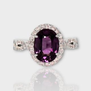 【似曾國際珠寶】現貨新款 IGI 14K 白金 無燒 2.73克拉 Oval Cut 深紫色尖晶石粉鑽戒指(天然尖晶石)
