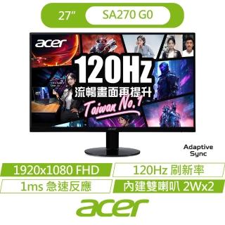 【Acer 宏碁】SA270 G0 27型 IPS FHD 16:9 120Hz超薄電腦螢幕(27吋/內建喇叭/AMD FreeSync/1ms)