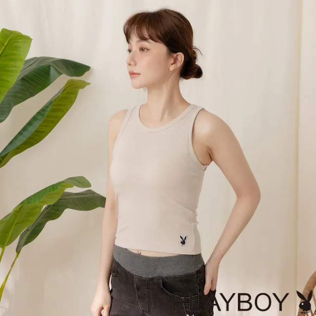 【PLAYBOY】寬肩帶吊帶BRA背心(奶茶色)