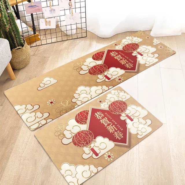 【半島良品】買一送一/18款/防油防滑皮革新年地墊_45x75+45x120cm(新年 廚房 門口 止滑 防水 聖誕節 回彈  