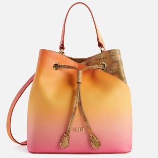 【Alviero Martini】義大利地圖包 夕陽漸層水桶包24cm(橘粉色)