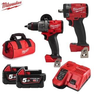 【Milwaukee 美沃奇】18V鋰電無碳刷電鑽+扳手組合(M18FPD3+M18FIW212-502)