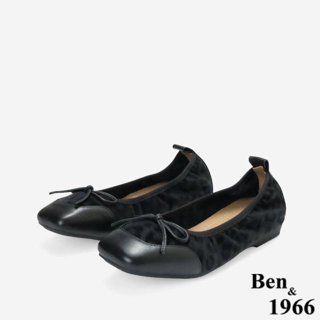 【Ben&1966】Ben&1966時尚豹紋牛皮蝴蝶結方頭包鞋-25633