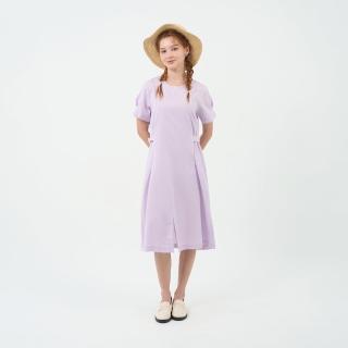 【GIORDANO 佐丹奴】女裝短袖連身洋裝 Natural Linen系列(32 蘭花瓣紫)