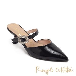 【Pineapple Outfitter】亮皮鑽方釦裸跟涼鞋 RAE(黑色)
