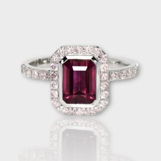 【似曾國際珠寶】現貨新款 IGI 14K 白金 無燒 1.78克拉 Emerald Cut 紅紫色尖晶石粉鑽戒指(天然尖晶石)