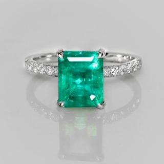 【似曾國際珠寶】現貨新款 IGI 白14K 2.51克拉 Emerald Cut 尚比亞祖母綠戒指(天然尚比亞祖母綠)