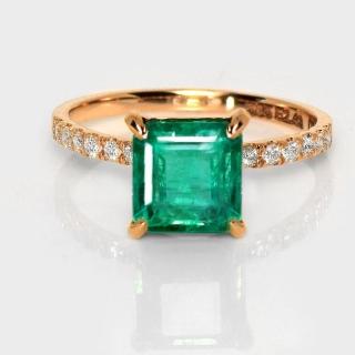 【似曾國際珠寶】現貨新款 IGI 玫瑰14K 2.43克拉 Emerald Cut 尚比亞祖母綠戒指(天然尚比亞祖母綠)
