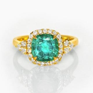 【似曾國際珠寶】現貨 IGI 14K 黃K金 2.43克拉 Cushion Cut 尚比亞祖母綠戒指(天然尚比亞祖母綠)