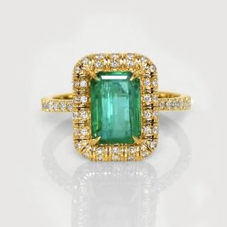 【似曾國際珠寶】現貨新款 IGI 黃色14K 2.60克拉 Emerald Cut 尚比亞祖母綠戒指(天然尚比亞祖母綠)