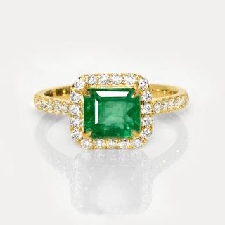 【似曾國際珠寶】現貨新款 IGI 黃色14K 1.83克拉 Emerald Cut 尚比亞祖母綠戒指(天然尚比亞祖母綠)