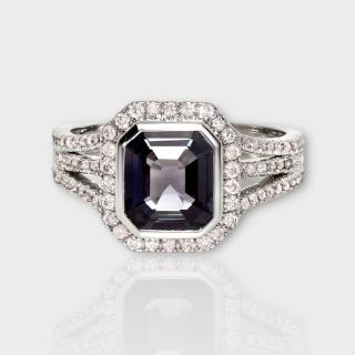 【似曾國際珠寶】現貨新款 IGI 18K 白金 無燒 1.62克拉 Emerald Cut 灰藍色剛玉藍寶戒指(天然剛玉藍寶)