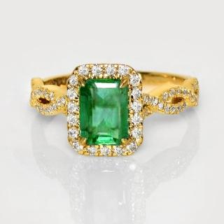 【似曾國際珠寶】現貨新款 IGI 黃色14K 1.40克拉 Emerald Cut 天然祖母綠戒指(天然祖母綠)