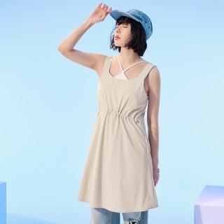 【OB 嚴選】涼感抗UV調節腰寬肩帶冰河系防曬短洋裝 《DA10388》